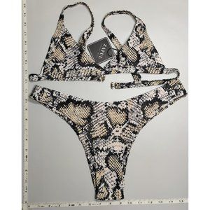 NWT ZAFUL Large Triangle non-padded High Cut Snake print bikini set